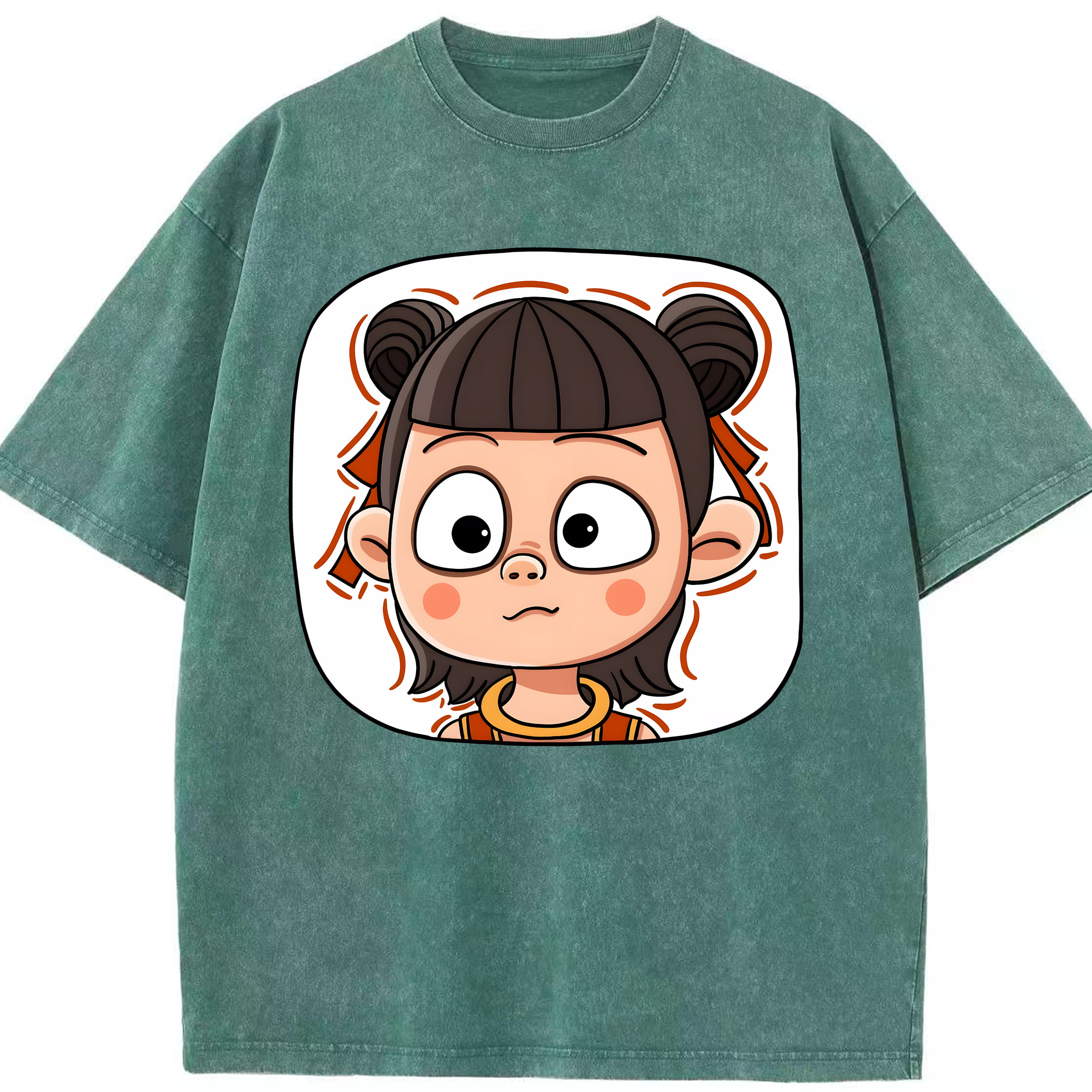 （画像用） Ne Zha 2 ナタ 魔童の大暴れ 綿100% ヴィンテージ風 半袖Tシャツ（フロントプリント）